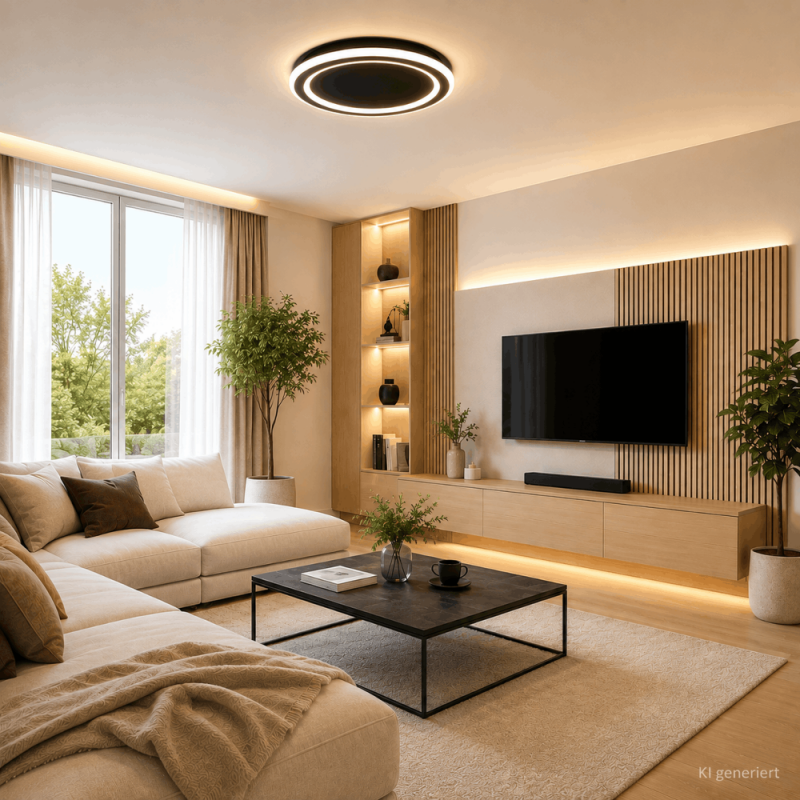 HELESTRA SAO LED Deckenleuchte 40 W 2700 K Warmweiß 3710 lm Ø 42 cm Schwarz matt dimmbar, Casambi optional, IP20