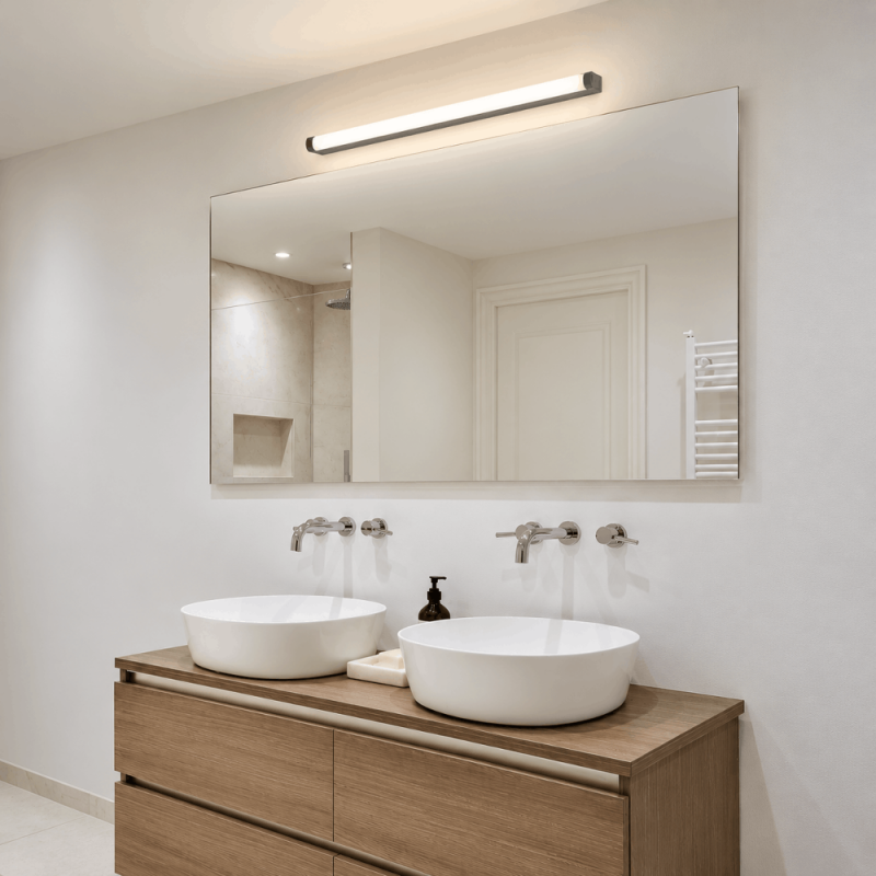 HELESTRA PONTO-S LED Spiegelleuchte 18 W 3000–4000 K Warmweiß / Neutralweiß 1460 lm 90 cm schwarz matt, IP44