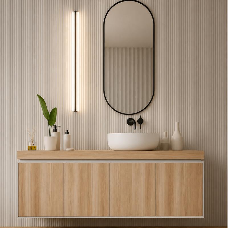 Helestra LOOM LED Wand- und Deckenleuchte 120 cm 40W 3000–4000K IP44 Chrom