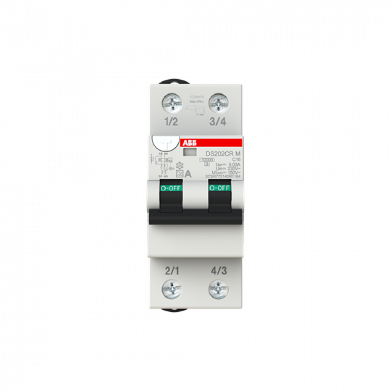 ABB DS202CR M C16 A30 FI/LS-Schalter 10 kA, 2P, Typ A, C16, 30 mA 2 Teilungseinheiten