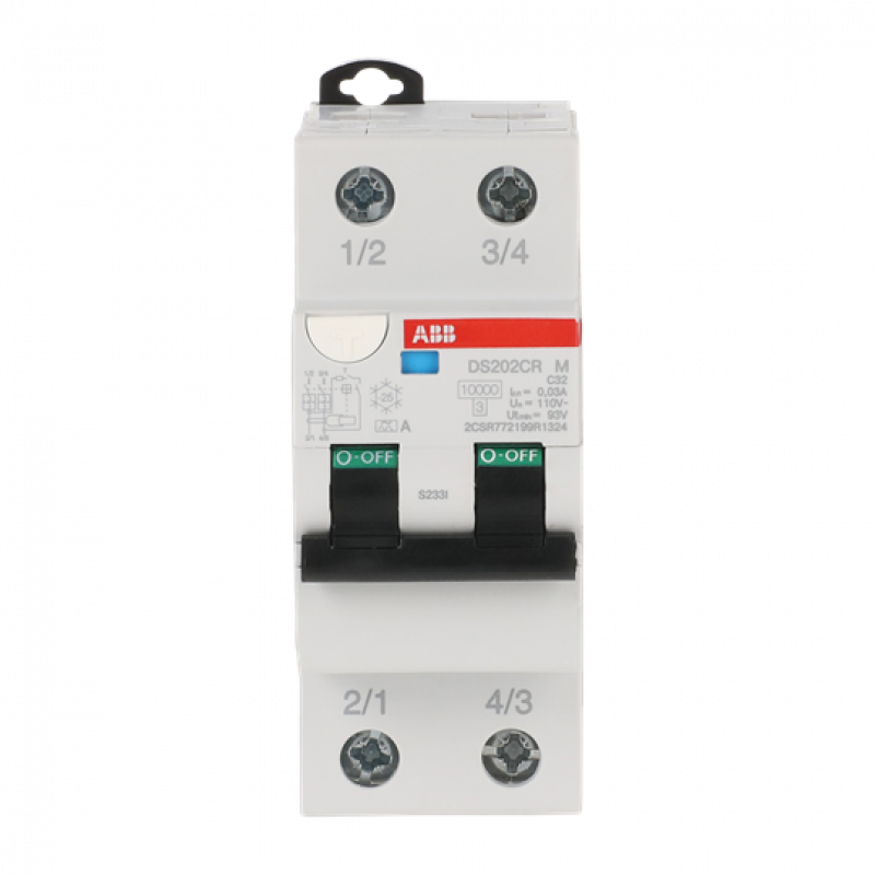 ABB DS202CR M C32 A30 110V FI/LS-Schalter 10 kA, 2P, Typ A, C32, 30 mA 50/60 Hz, 110 V 2 Teilungseinheiten