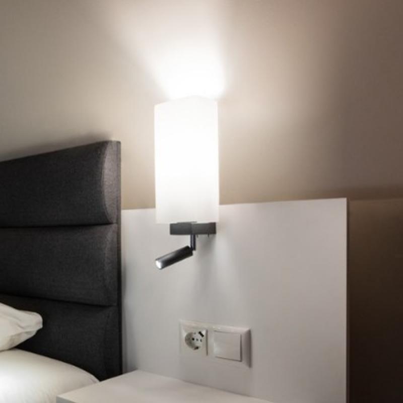 QUADRASS Wandleuchte mit beweglicher LED Leselampe in schwarz und blendfreiem Glasschirm SLV 1003428