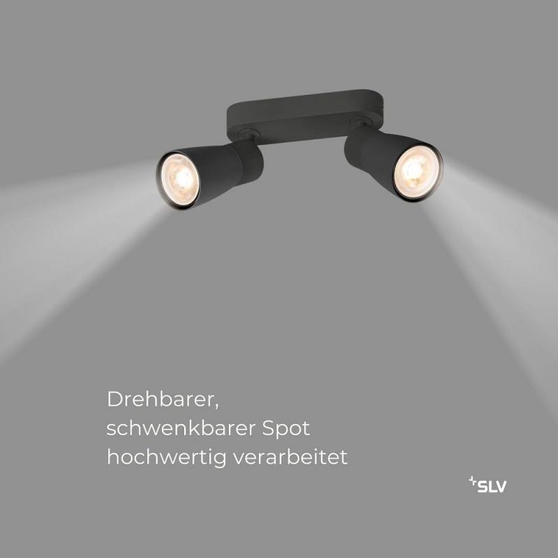SLV 1008369 PURI 2.0 Dome, Wand- und Deckenaufbauleuchte, long, 2 x max. 6 W GU10, schwarz