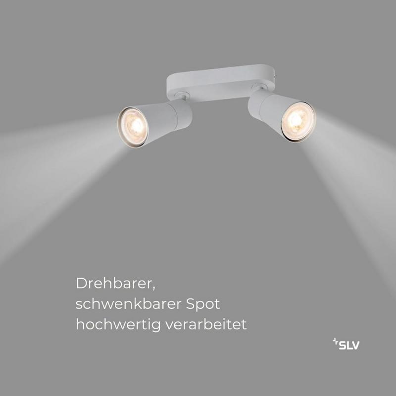 SLV 1008368 PURI 2.0 Cone, Wand- und Deckenaufbauleuchte, long, 2 x max. 6 W GU10, grau