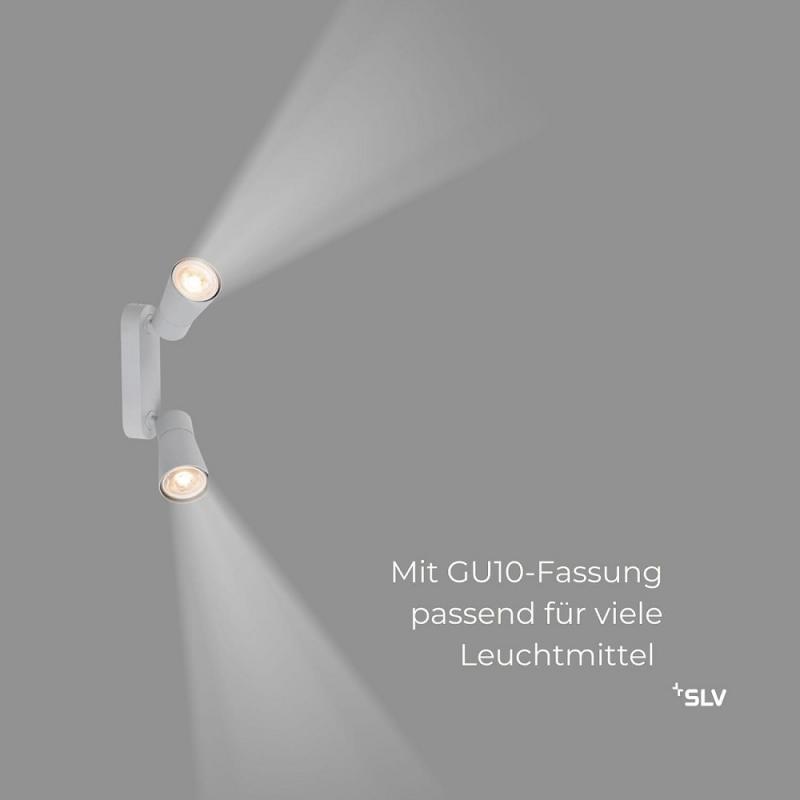 SLV 1008368 PURI 2.0 Cone, Wand- und Deckenaufbauleuchte, long, 2 x max. 6 W GU10, grau