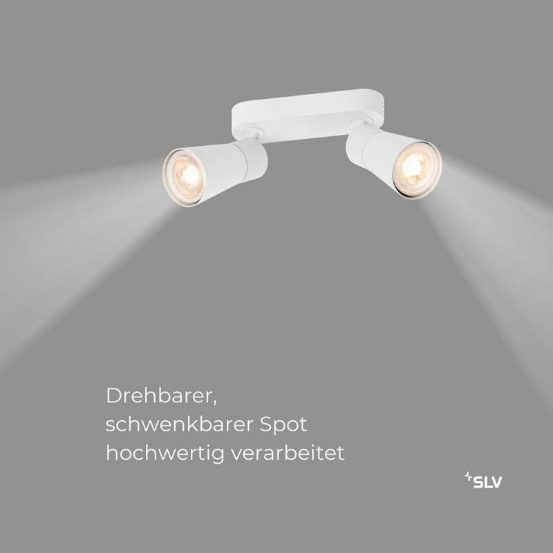 SLV 1008367 PURI 2.0 Cone, Wand- und Deckenaufbauleuchte, long, 2 x max. 6 W GU10, weiß