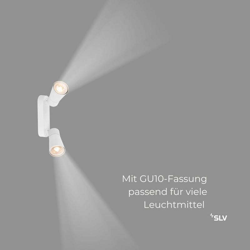 SLV 1008367 PURI 2.0 Cone, Wand- und Deckenaufbauleuchte, long, 2 x max. 6 W GU10, weiß