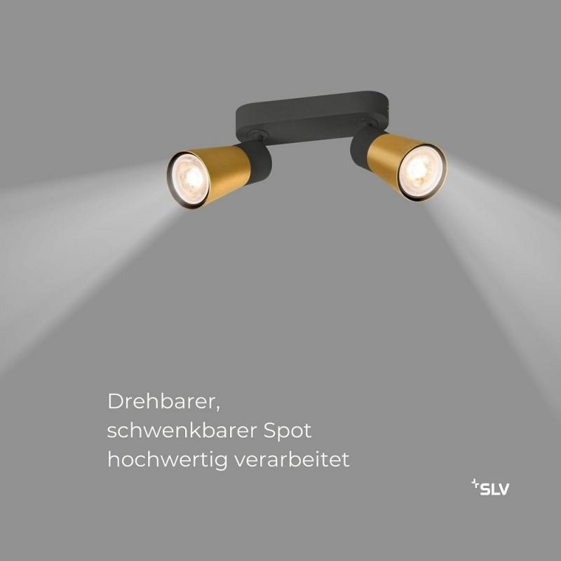 SLV 1008366 PURI 2.0 Cone, Wand- und Deckenaufbauleuchte, long, 2 x max. 6 W GU10, schwarz / gold