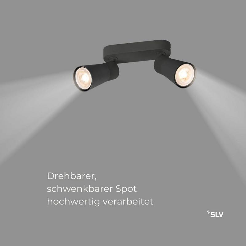 SLV 1008365 PURI 2.0 Cone, Wand- und Deckenaufbauleuchte, long, 2 x max. 6 W GU10, schwarz