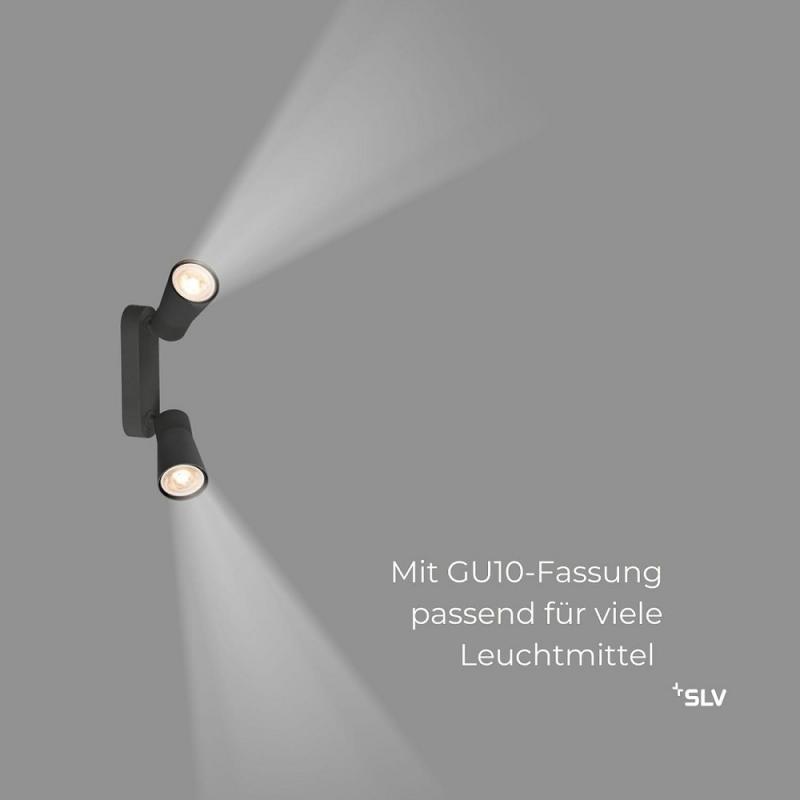 SLV 1008365 PURI 2.0 Cone, Wand- und Deckenaufbauleuchte, long, 2 x max. 6 W GU10, schwarz