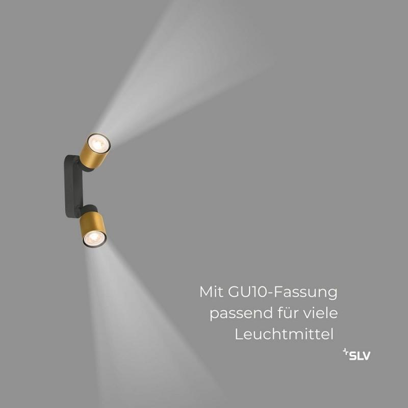 SLV 1008362 PURI 2.0 Tube, Wand- und Deckenaufbauleuchte, long, 2 x max. 6 W GU10, schwarz / gold