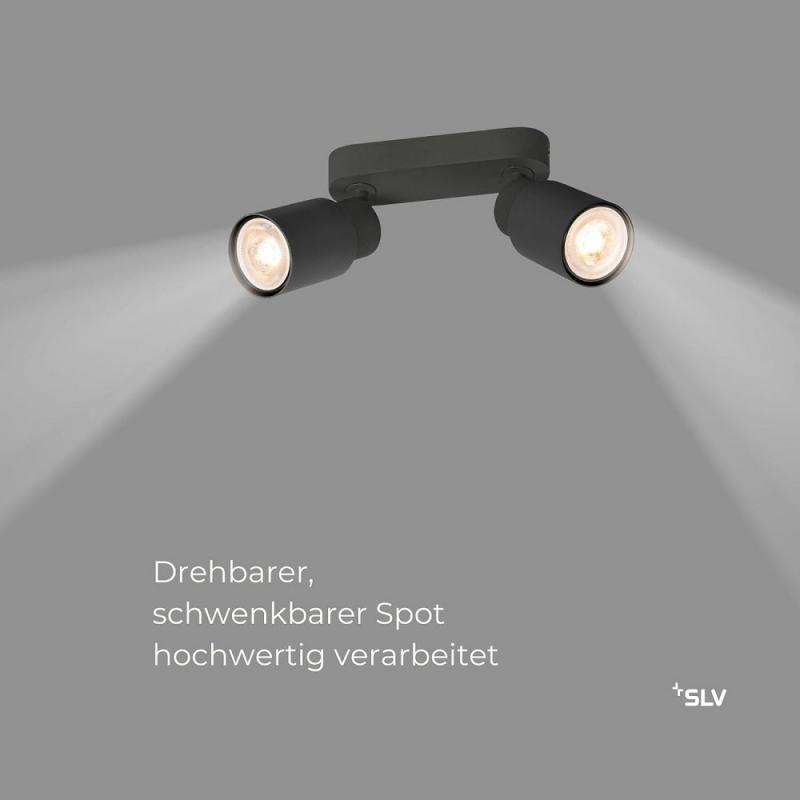 SLV 1008361 PURI 2.0 Tube, Wand- und Deckenaufbauleuchte, long, 2 x max. 6 W GU10, schwarz