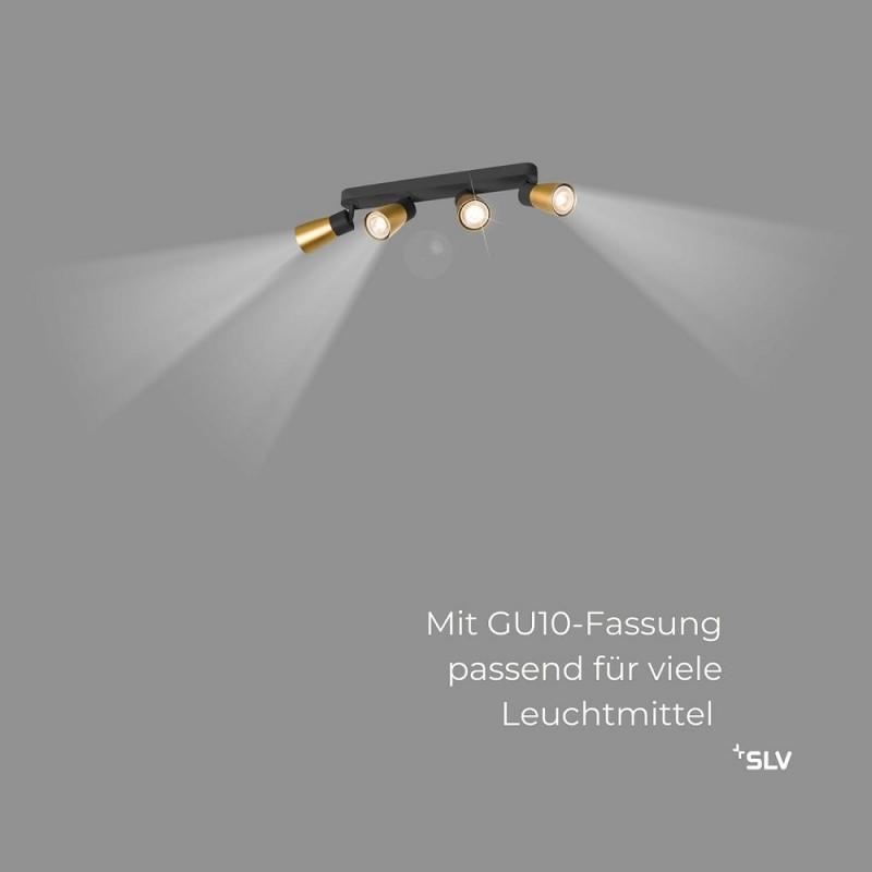 SLV 1008353 PURI 2.0 Dome, Wand- und Deckenaufbauleuchte, long, 4 x max. 6 W GU10, schwarz / gold