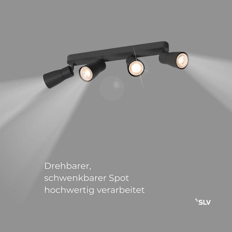 SLV 1008352 PURI 2.0 Dome, Wand- und Deckenaufbauleuchte, long, 4 x max. 6 W GU10, schwarz