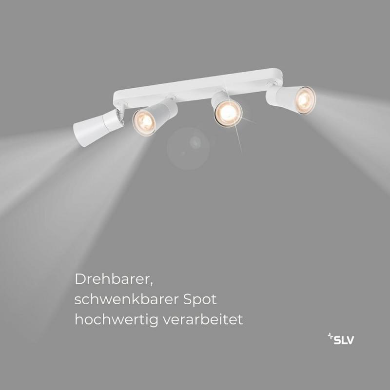 SLV 1008350 PURI 2.0 Cone, Wand- und Deckenaufbauleuchte, long, 4 x max. 6 W GU10, weiß