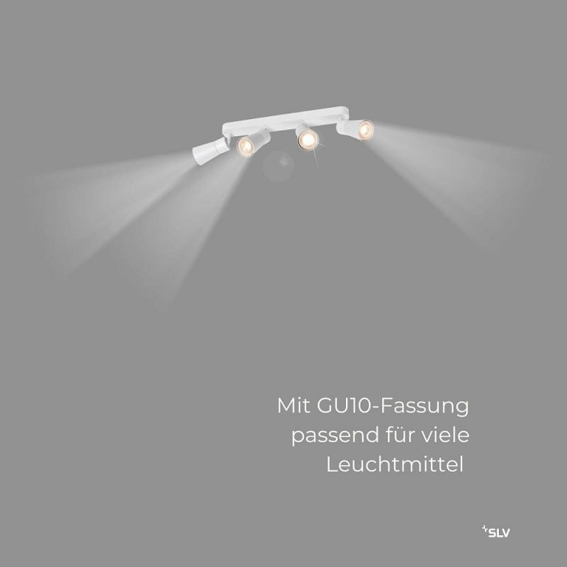 SLV 1008350 PURI 2.0 Cone, Wand- und Deckenaufbauleuchte, long, 4 x max. 6 W GU10, weiß