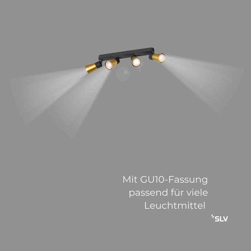 SLV 1008349 PURI 2.0 Cone, Wand- und Deckenaufbauleuchte, long, 4 x max. 6 W GU10, schwarz / gold