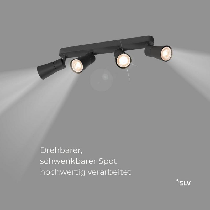 SLV 1008348 PURI 2.0 Cone, Wand- und Deckenaufbauleuchte, long, 4 x max. 6 W GU10, schwarz