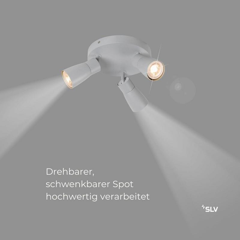 SLV 1008343 PURI 2.0 Dome, Wand- und Deckenaufbauleuchte, rund, 3 x max. 6 W GU10, grau