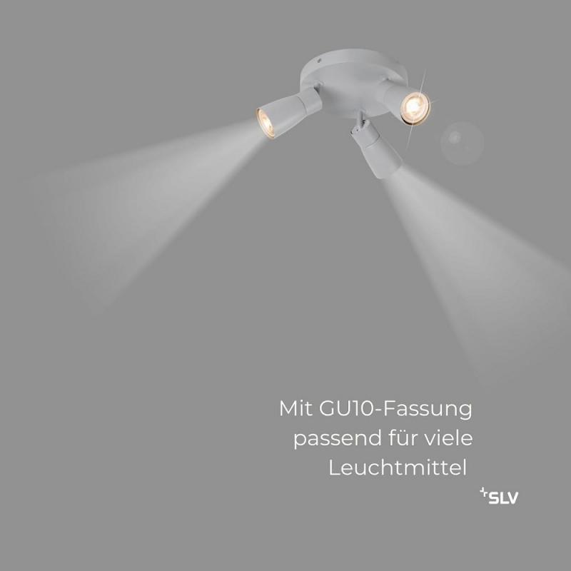 SLV 1008343 PURI 2.0 Dome, Wand- und Deckenaufbauleuchte, rund, 3 x max. 6 W GU10, grau