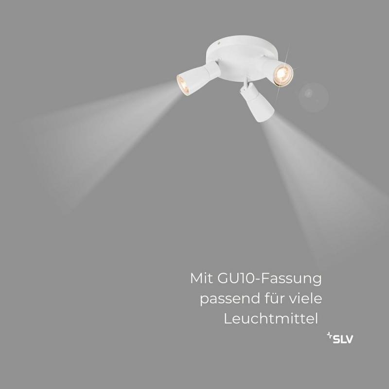 SLV 1008342 PURI 2.0 Dome, Wand- und Deckenaufbauleuchte, rund, 3 x max. 6 W GU10, weiß