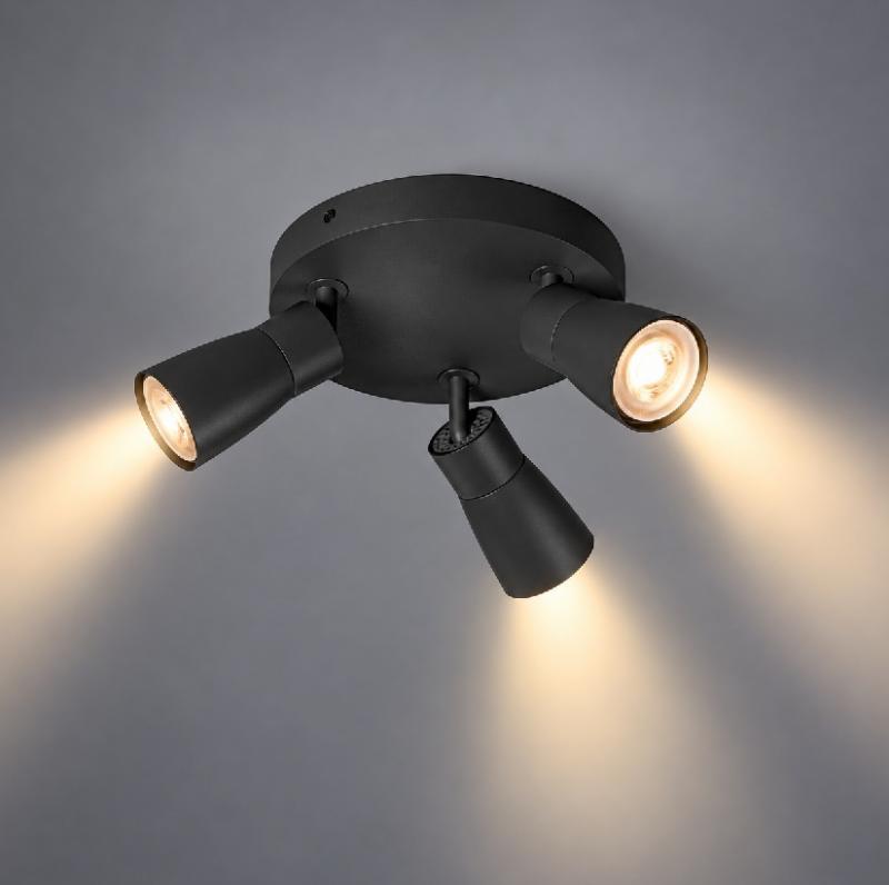 SLV 1008340 PURI 2.0 Dome, Wand- und Deckenaufbauleuchte, rund, 3 x max. 6 W GU10, schwarz