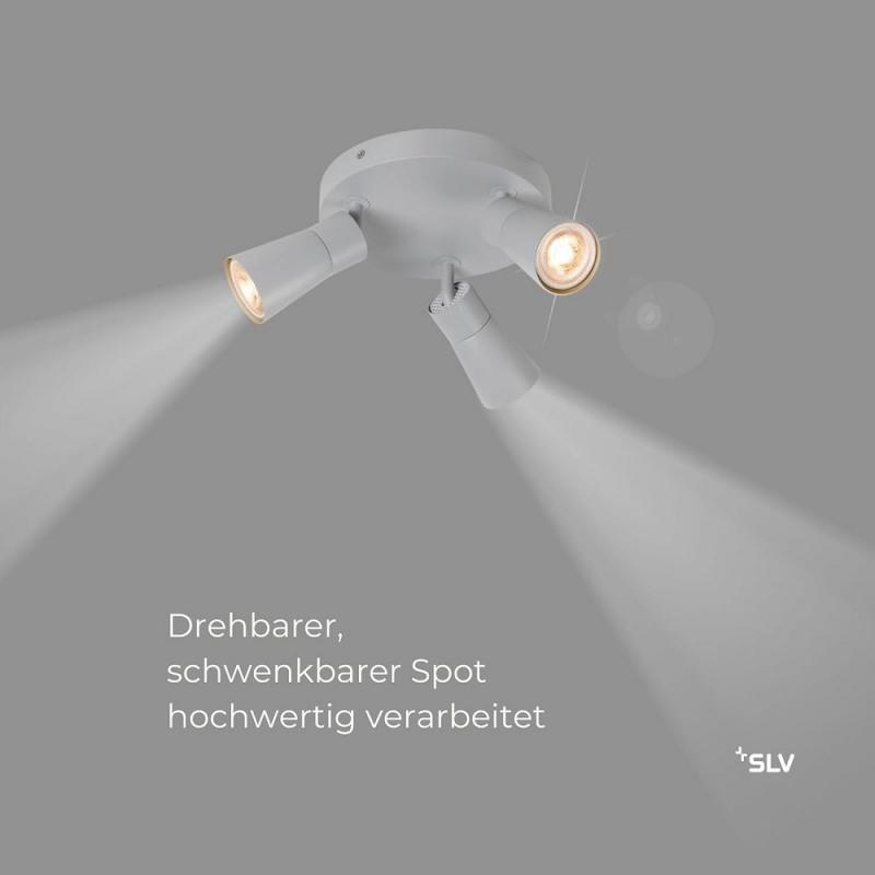 SLV 1008339 PURI 2.0 Cone, Wand- und Deckenaufbauleuchte, rund, 3 x max. 6 W GU10, grau