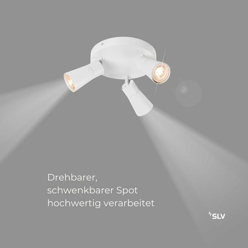 SLV 1008338 PURI 2.0 Cone, Wand- und Deckenaufbauleuchte, rund, 3 x max. 6 W GU10, weiß