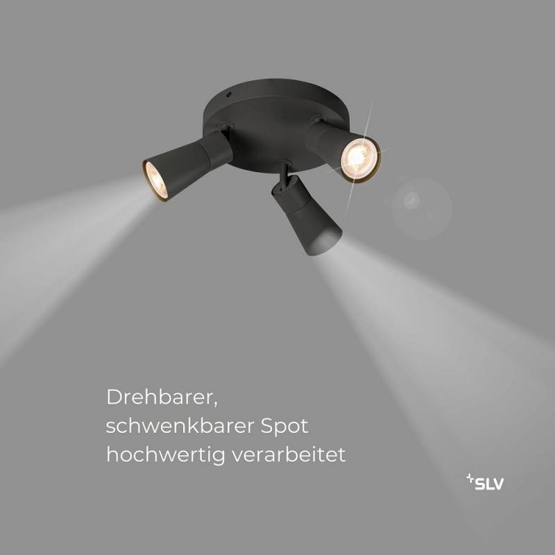SLV 1008336 PURI 2.0 Cone, Wand- und Deckenaufbauleuchte, rund, 3 x max. 6 W GU10, schwarz