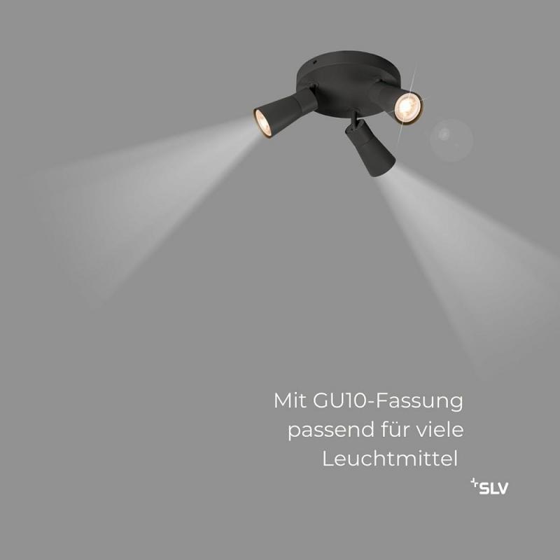 SLV 1008336 PURI 2.0 Cone, Wand- und Deckenaufbauleuchte, rund, 3 x max. 6 W GU10, schwarz
