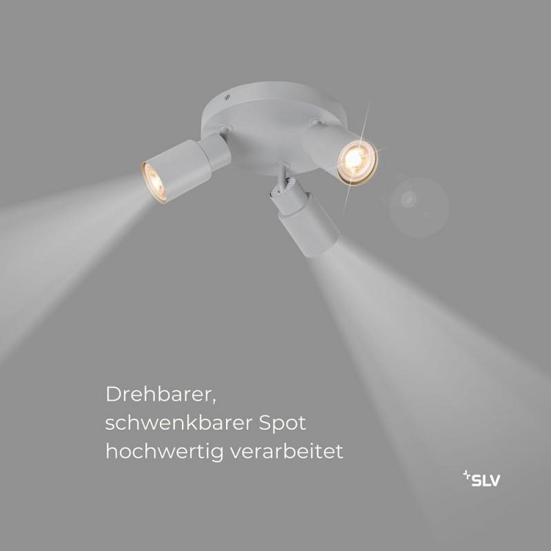 SLV 1008335 PURI 2.0 Tube, Wand- und Deckenaufbauleuchte, rund, 3 x max. 6 W GU10, grau