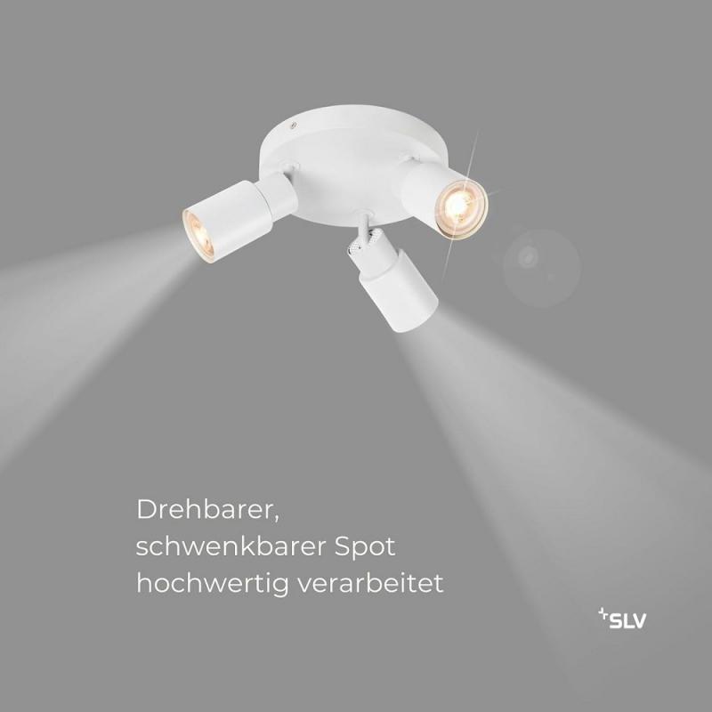 SLV 1008334 PURI 2.0 Tube, Wand- und Deckenaufbauleuchte, rund, 3 x max. 6 W GU10, weiß