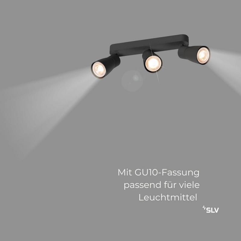 SLV 1008328 PURI 2.0 Dome, Wand- und Deckenaufbauleuchte, long, 3 x max. 6 W GU10, schwarz