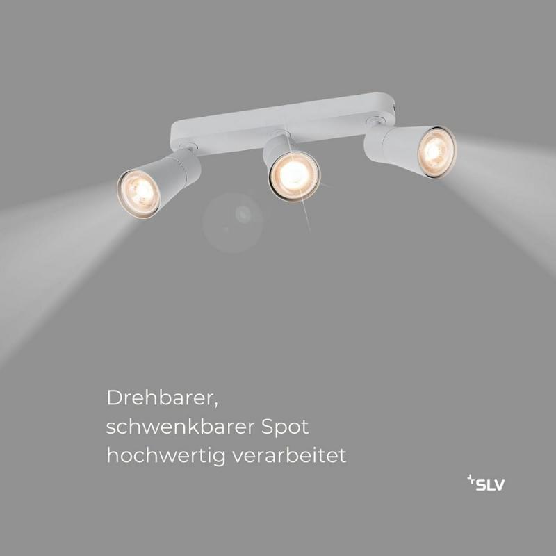 SLV 1008327 PURI 2.0 Cone, Wand- und Deckenaufbauleuchte, long, 3 x max. 6 W GU10, grau