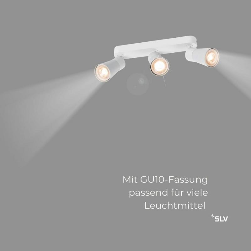 SLV 1008326 PURI 2.0 Cone, Wand- und Deckenaufbauleuchte, long, 3 x max. 6 W GU10, weiß