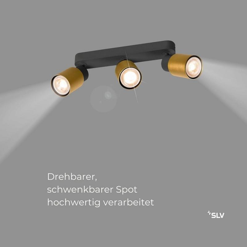 SLV 1008321 PURI 2.0 Tube, Wand- und Deckenaufbauleuchte, long, 3 x max. 6 W GU10, schwarz / gold