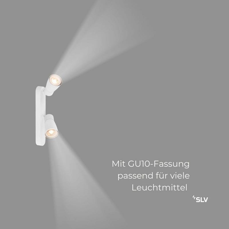 SLV 1008318 PURI 2.0 Dome, Wand- und Deckenaufbauleuchte, asymmetrisch, 2 x max. 6 W GU10, weiß