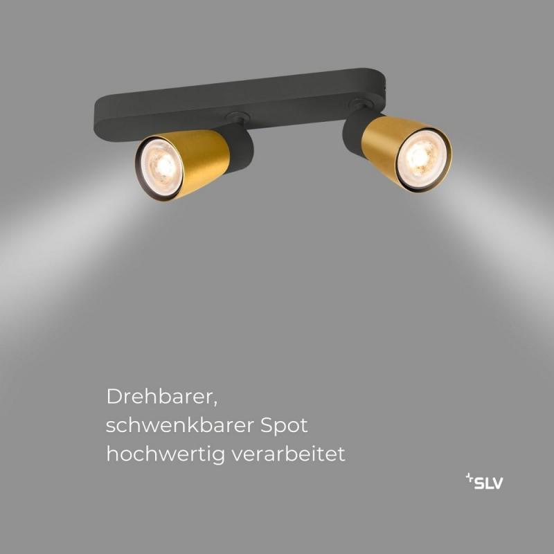 SLV 1008317 PURI 2.0 Dome, Wand- und Deckenaufbauleuchte, asymmetrisch, 2 x max. 6 W GU10, schwarz / gold