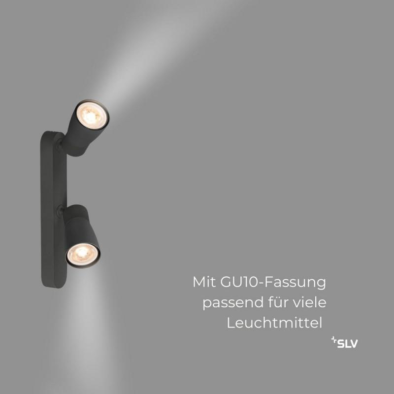 SLV 1008316 PURI 2.0 Dome, Wand- und Deckenaufbauleuchte, asymmetrisch, 2 x max. 6 W GU10, schwarz