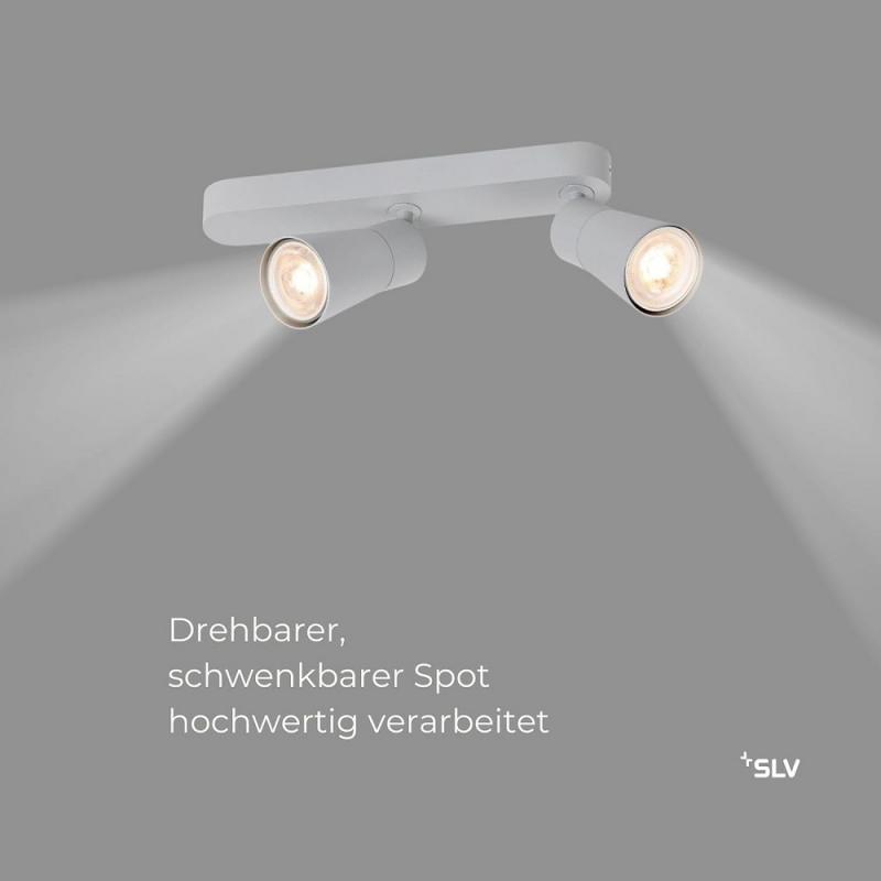 SLV 1008315 PURI 2.0 Cone, Wand- und Deckenaufbauleuchte, asymmetrisch, 2 x max. 6 W GU10, grau