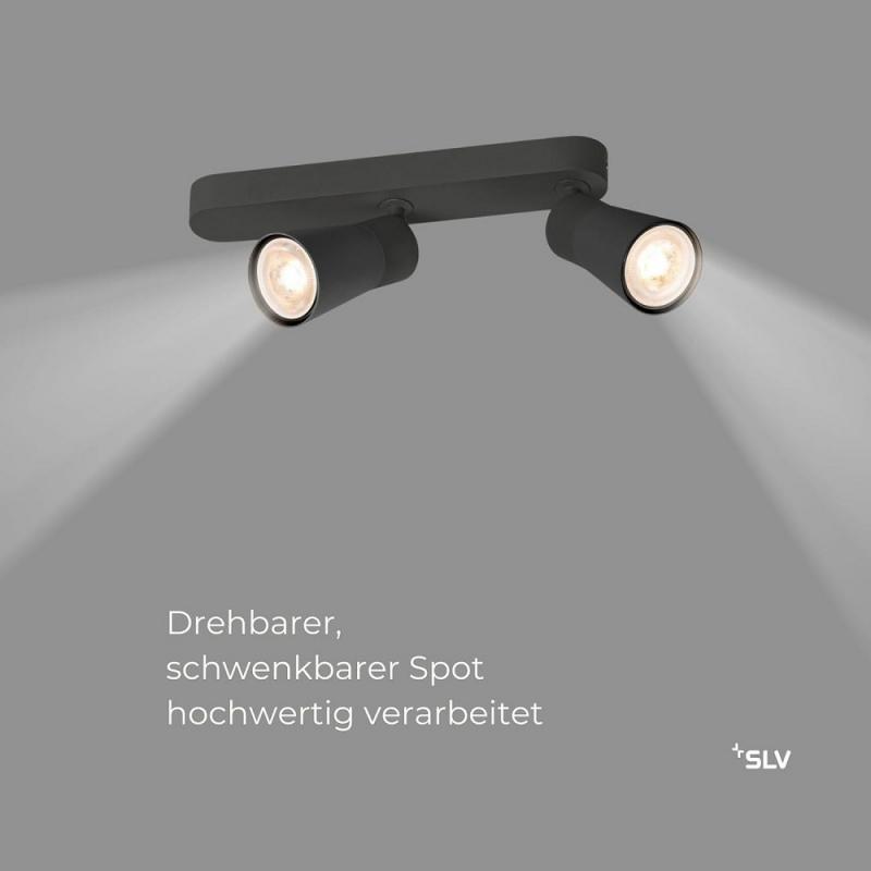 SLV 1008312 PURI 2.0 Cone, Wand- und Deckenaufbauleuchte, asymmetrisch, 2 x max. 6 W GU10, schwarz