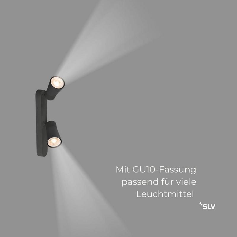 SLV 1008312 PURI 2.0 Cone, Wand- und Deckenaufbauleuchte, asymmetrisch, 2 x max. 6 W GU10, schwarz