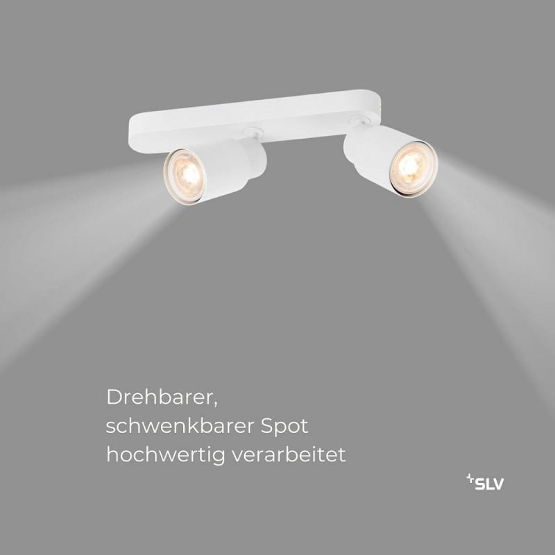 SLV 1008310 PURI 2.0 Tube, Wand- und Deckenaufbauleuchte, asymmetrisch, 2 x max. 6 W GU10, weiß