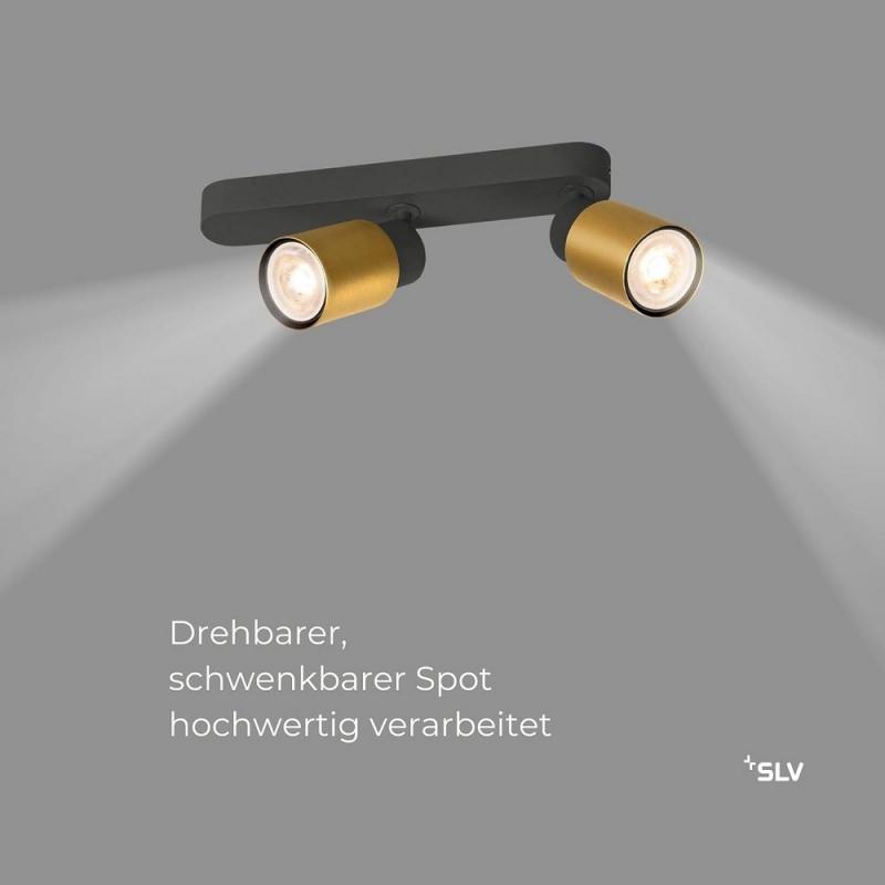 SLV 1008309 PURI 2.0 Tube, Wand- und Deckenaufbauleuchte, asymmetrisch, 2 x max. 6 W GU10, schwarz / gold