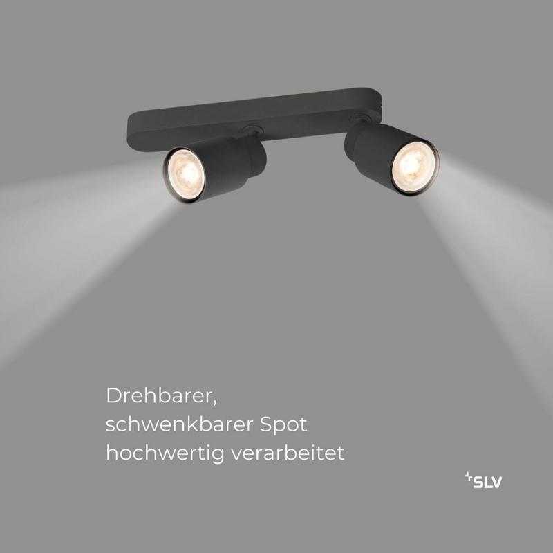SLV 1008308 PURI 2.0 Tube 2x GU10 Wand- & Deckenaufbauleuchte asymmetrisch Schwarz – modernes Mix & Match Lichtsystem