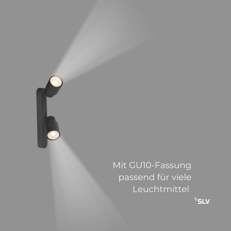 SLV 1008308 PURI 2.0 Tube 2x GU10 Wand- & Deckenaufbauleuchte asymmetrisch Schwarz – modernes Mix & Match Lichtsystem