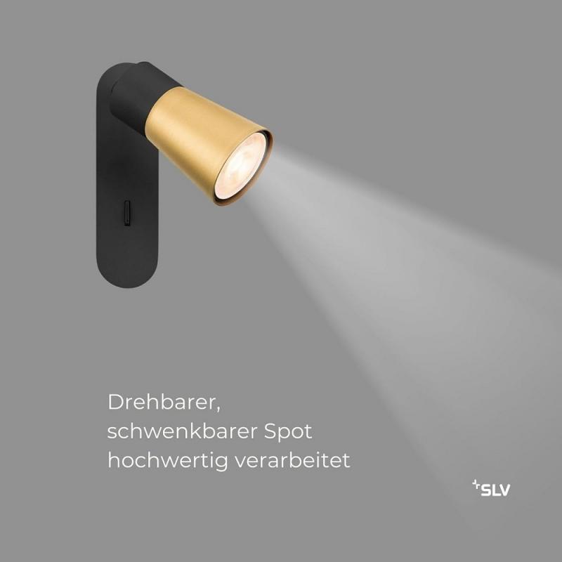 SLV 1008301 PURI 2.0 Cone 6W GU10 Wand- & Deckenaufbauleuchte in Schwarz/Gold – moderne flexible Lichtlösung