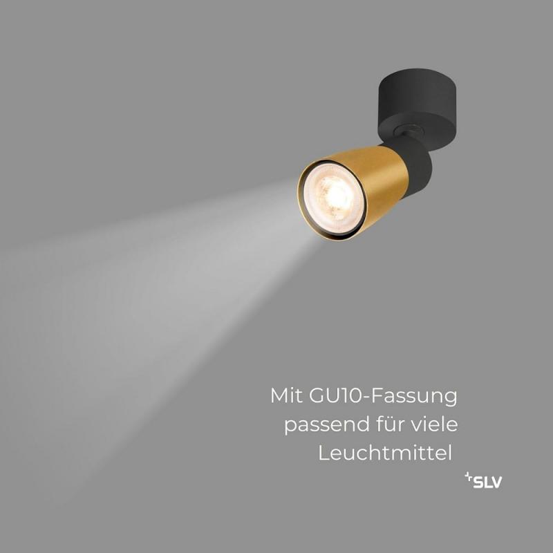 SLV 1008293 PURI 2.0 Dome, Wand- und Deckenaufbauleuchte, 1x max. 6 W GU10, schwarz / gold