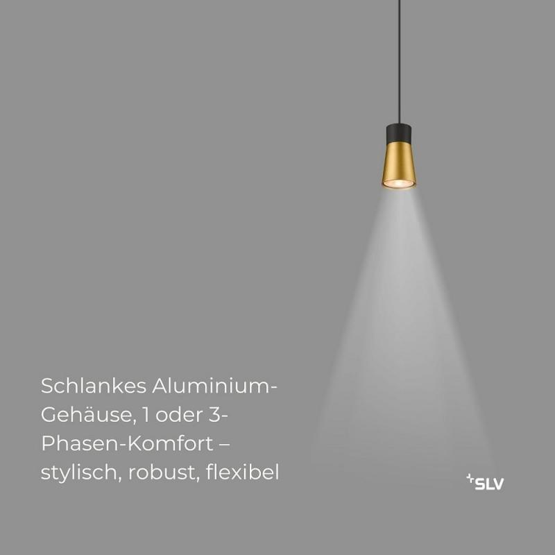 SLV 1008279 PURI 2.0 Cone, 3~ Pendelleuchte, GU10, Pendellänge 200 cm, 1x max. 6 W, schwarz / gold