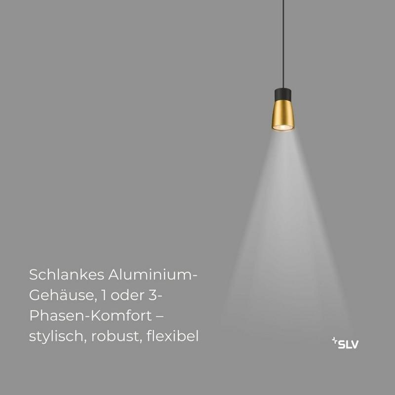 SLV 1008263 PURI 2.0 Dome, 1~ Pendelleuchte, GU10, Pendellänge 200 cm, 1x max. 6 W, schwarz / gold